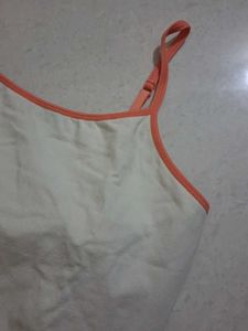S White Camisole Top with Orange Trim