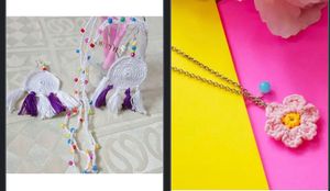 crochet earrings amd necklace
