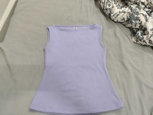 Lavender Sleeveless Boat Neck fitted Top