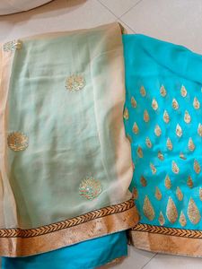 Elegant Blue Embroidered Saree