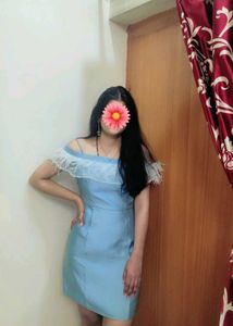 💎🥵Light Blue Feather Trim Mini Dress🔥🔥