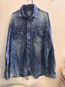 Men's Blue Denim Printed Shirt