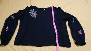 Embroidered Black Long Sleeve Top