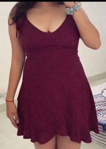 Maroon Ruffle Mini Dress