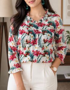 Floral Print Ruffle Trimmed Top