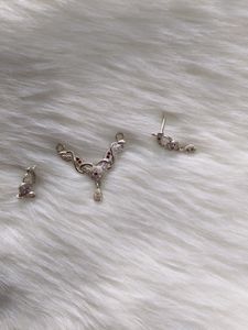 Pure Silver Cz Mangalsutra Pendant With Earrings