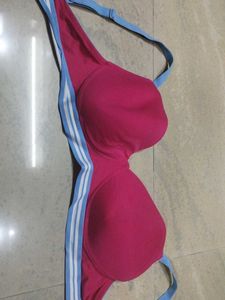 Pink Sports Bra with Blue Straps