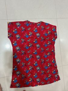 Cute Floral Print Red Top