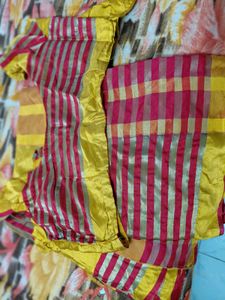 Vibrant Yellow Saree with Striped Border