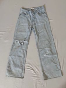 Light Wash Distressed Wide Leg Jeans