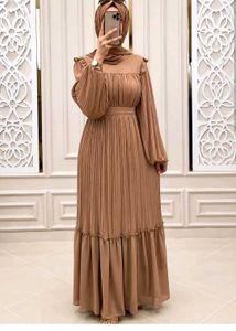 Abaya - Elegant Pleated Brown Stylish Abay