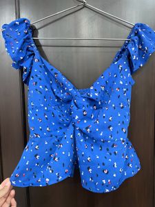 Blue Peplum Front-Twist Top