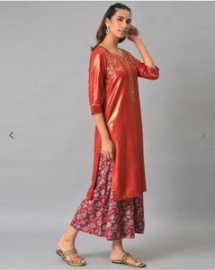 Elegant Orange Embroidered Kurta Set