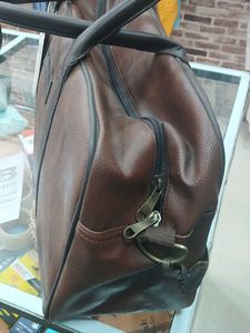 Stylish Brown Faux Leather Duffle Bag