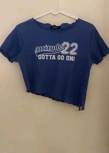 Blue "Attitude 22" Cropped T-Shirt