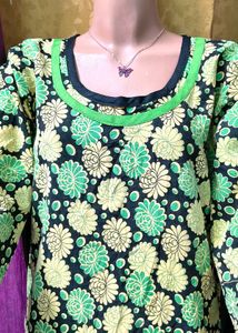 Retro Floral Print Midi Kurti