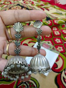 Silver Jhumka Earrings with Pearls