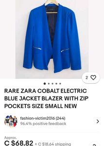 ZARA Women's Blue Blazer with Zip Pocket