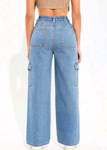 Cargo Wide Leg Denim Jeans | Waist 30-32 Fit | Hig