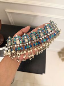 Oxidized Silver Blue &amp; Green Choker