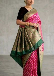Stunning Pink Banarasi Silk Saree