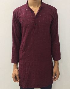 Maroon Embroidered Kurta