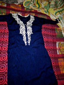 Stylish Blue Kurta with White Embroidery