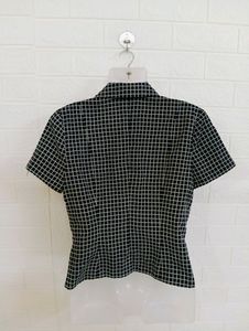 Vintage Grid Print Short Sleeve Blouse