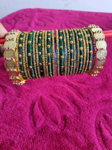 Red Embellished Bangle Set with Coin Accents