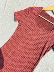 Ribbed Knit Square Neck Dress