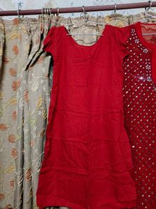 Elegant Red Mirror chikankari Kurta Set