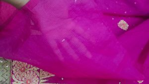 Vibrant Pink Embroidered Raw Silk Saree