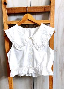 White Cropped Blouse with Peter Pan Collar size-34