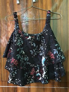 Floral Print Cold Shoulder Ruffle Top
