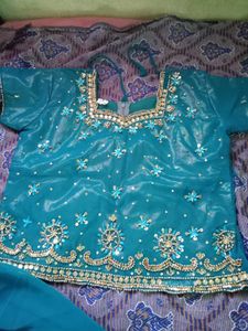 Teal Embroidered Lehenga Skirt Set