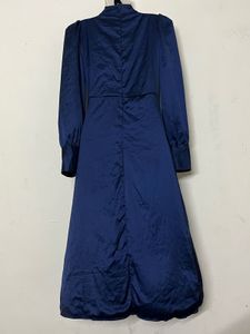 Pintresty silk Elegant Navy Blue Satin Dress