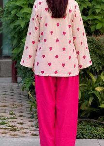 Cream Heart Print Kurta Set