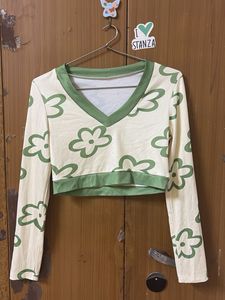 Floral Print Long Sleeve Crop Top