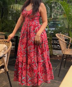 Red Floral Print Halter Neck Dress