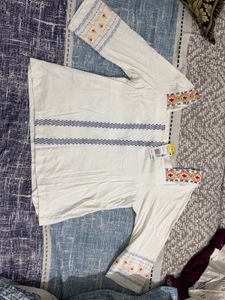 White Embroidered Kurti Top