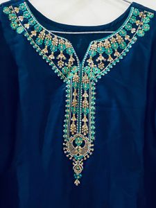 Elegant Navy Kurta Set with Teal Dupatta