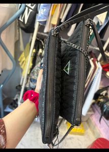 Guess Black Quilted Clutch with Chain