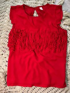 Vibrant Red Fringe Top