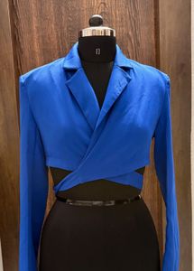 Bold Blue Cut-out Cropped Blazer Top