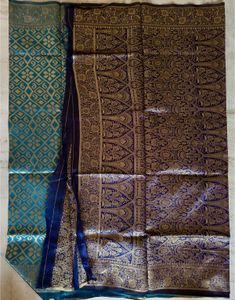 Brand new Elegant Teal &amp; Gold Silk Saree