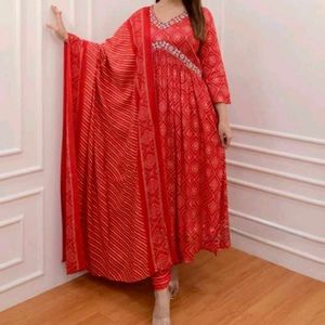 Vibrant Red Ethnic Afghani Style Kurta Set