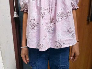 Pink Floral Print Kurta Top