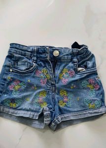 Fruity Print Denim Shorts