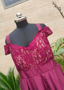 Elegant Burgundy Lace Off-Shoulder Gown