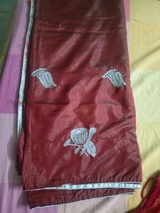 Rust Maroon Saree with Silver Butta Wor